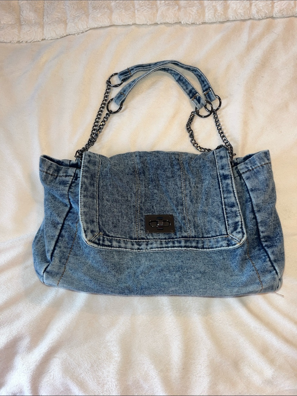 NWOT Denim Shoulder Bag with Chain Strap - Blue